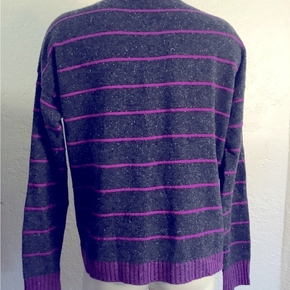AUTUMN CASHMERE OFF BLACK /PURPLE STRIPED SWEATER SMALL - Picture 3 of 7